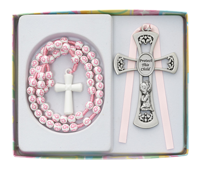 Girls Baby Rosary &  Crib Cross