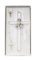 5" White Enamel First Communion Cross/Rosary