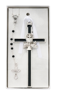5" Black Enamel First Communion Cross/Rosary