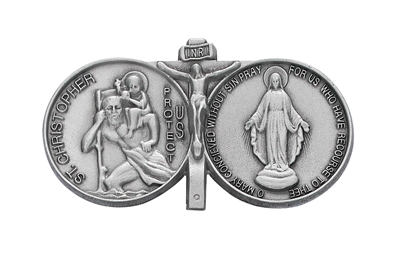St. Christopher Miraculous Medal Round Metal Visor Clip