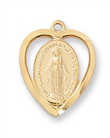Gold Miraculous Medal Gold/Sterling Heart on 18" Chain