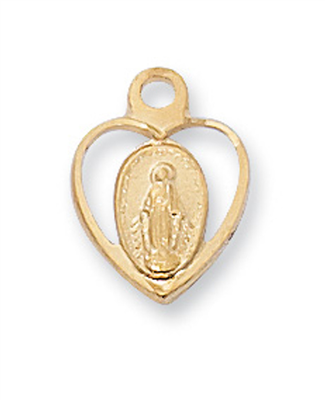 Gold Plated Miraculous Medal Heart Necklace