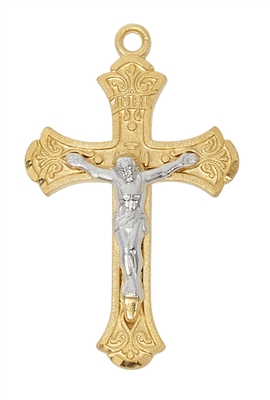 Crucifix Gold and Sterling Silver 1.5" -16-18'' chain