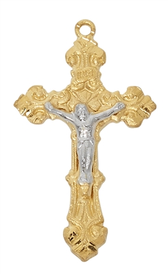GOLD AND STERLING SILVER 1" CRUCIFIX- 16-18" CHAIN