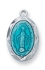 Miraculous Medal Blue Enameled Sterling on 16" Chain