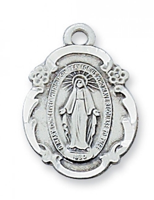 Blue Enamel Miraculous Medal Sterling  18" chain