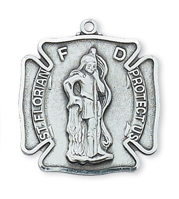 St Florian Sterling Silver Medal on 24" Chain