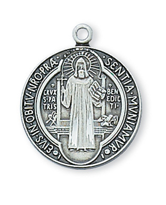 St Benedict Sterling Silver on 18" Adjustable Chain