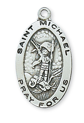 St. Michael  Sterling Silver Medal on 18" Chain