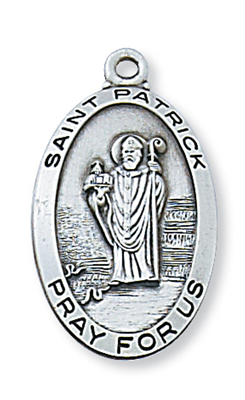 St. Patrick Sterling Silver Medal on 24" Chain