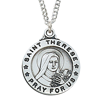 St. Therese Sterling Silver Medal on 20" Chain