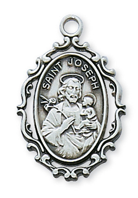 St. Joseph Sterling Silver medal on 18" Chain