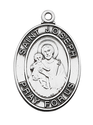 St. Joseph Sterling Silver medal on 24" Chain