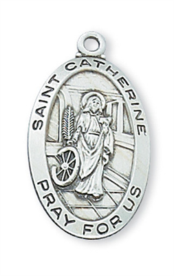 St Catherine of Alexandria Sterling Silver on 18" Chain