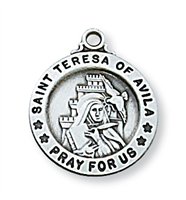 St. Teresa of Avila Sterling Silver Medal on 18" Chain