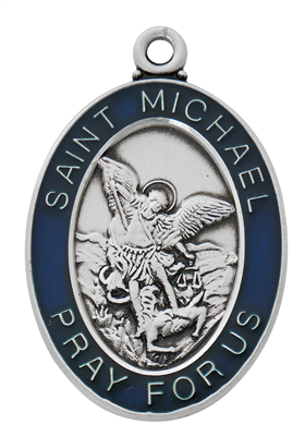 St. Michael Sterling Silver Blue Medal on 24" Chain