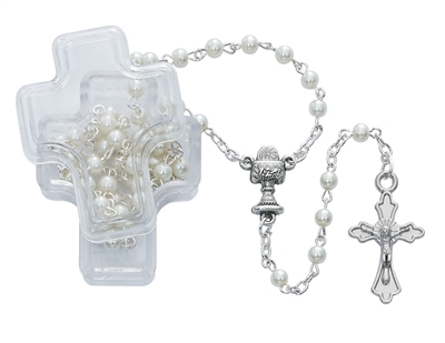 First Communion rosary 4MM White Glass Bead