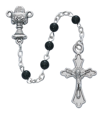 First Communion rosary 4MM Black Glass Bead