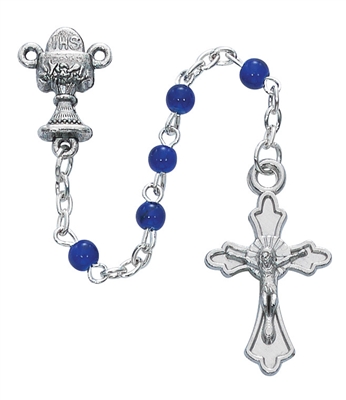 First Communion rosary 4MM Blue Glass Bead