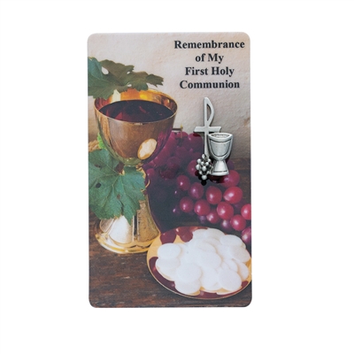 Pewter First Communion Pin and Prayer Card