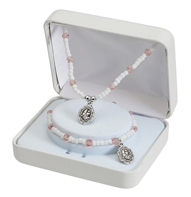 First Communion Pearl Necklace and Bracelet Set