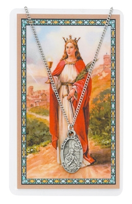 St Barbara Patron Saint Pewter Medal & Prayer Card