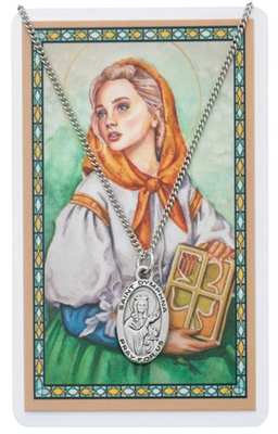 St Dymphna Oval Pewter Patron Saint Medal & Prayer Card