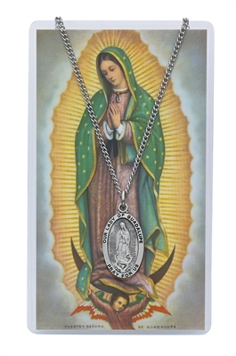 OL Guadalupe Oval Pewter Patron Saint Medal & Prayer Card