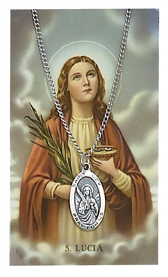 St. Lucy Oval Pewter Patron Saint Medal & Prayer Card