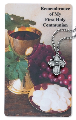 Pewter 4 Way First Communion Cross and Prayer Card