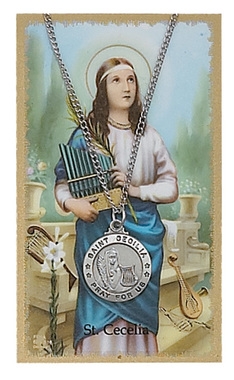 St. Cecelia Round Patron Saint Medal & Prayer Card