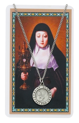 St. Clare Round Patron Saint Medal & Prayer Card