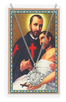 St. Camillus Round Patron Saint Medal & Prayer Card