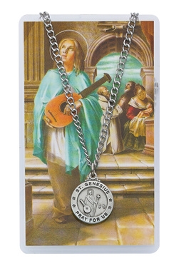 St. Genesius Round Patron Saint Medal & Prayer Card
