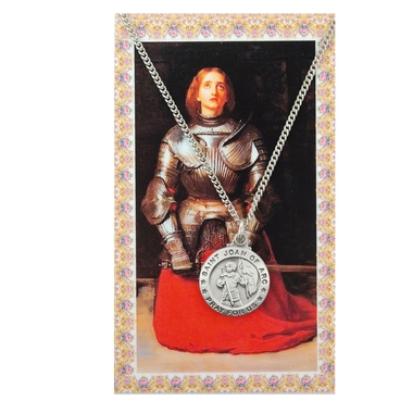 St. Joan of Arc Round Patron Saint Medal & Prayer Card