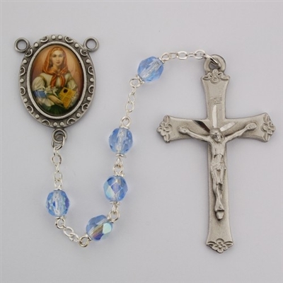 Saint Dymphna rosary with 6mm blue glass beads