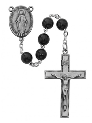 7MM Black Wood Sterling Silver Rosary