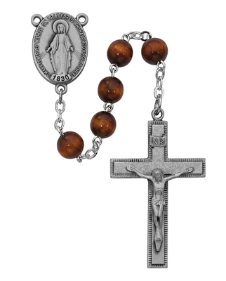 7MM Brown Wood Sterling Silver Rosary