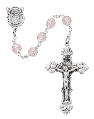 7MM Pink Tin Cut Crystal Sterling Silver Rosary