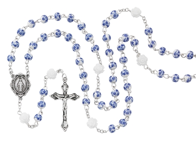 First Communion Blue and White Ceramic Rosary