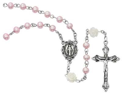 Pink Rose Baptism Rosary