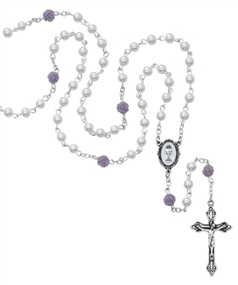 First Communion White and Purple Rosary
