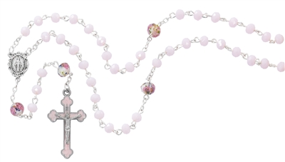 6MM Pink Faceted First Communion Rosary