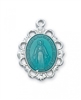 Miraculous Medal Rhodium Blue Enamel 18" Chain