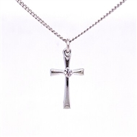Rhodium Plated Cross Necklace with Crystal Center Piece