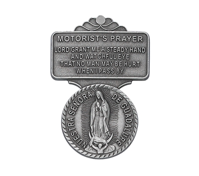 Motorist's Prayer Guadalupe Pewter Visor Clip