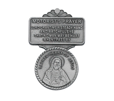 Motorist's Prayer Sacred Heart Pewter Visor Clip