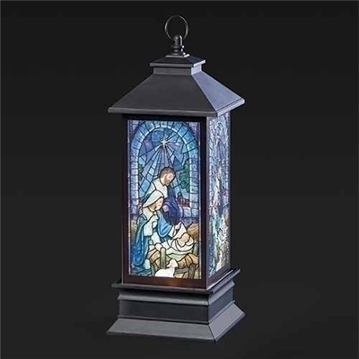 Nativity Glitterdome LED Stained Glass Lantern