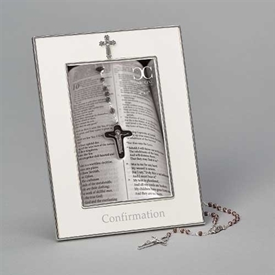 Confirmation White Enameled Frame with Rosary