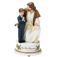 First Communion Statue Praying Boy with Jesus Musical